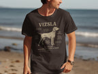 Dark t-shirt with scientific diagram of a Vizsla breed, labeled humorously.