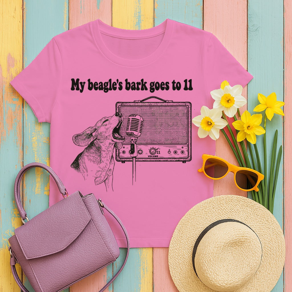 My Beagle's Bark Goes To Eleven Amplifier T-Shirt in Azalea