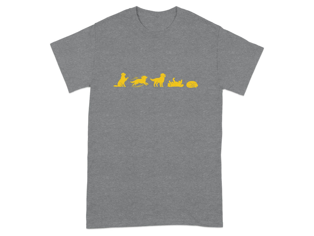 Yellow dog silhouette sequence showing sitting, running, playing, and sleeping poses.