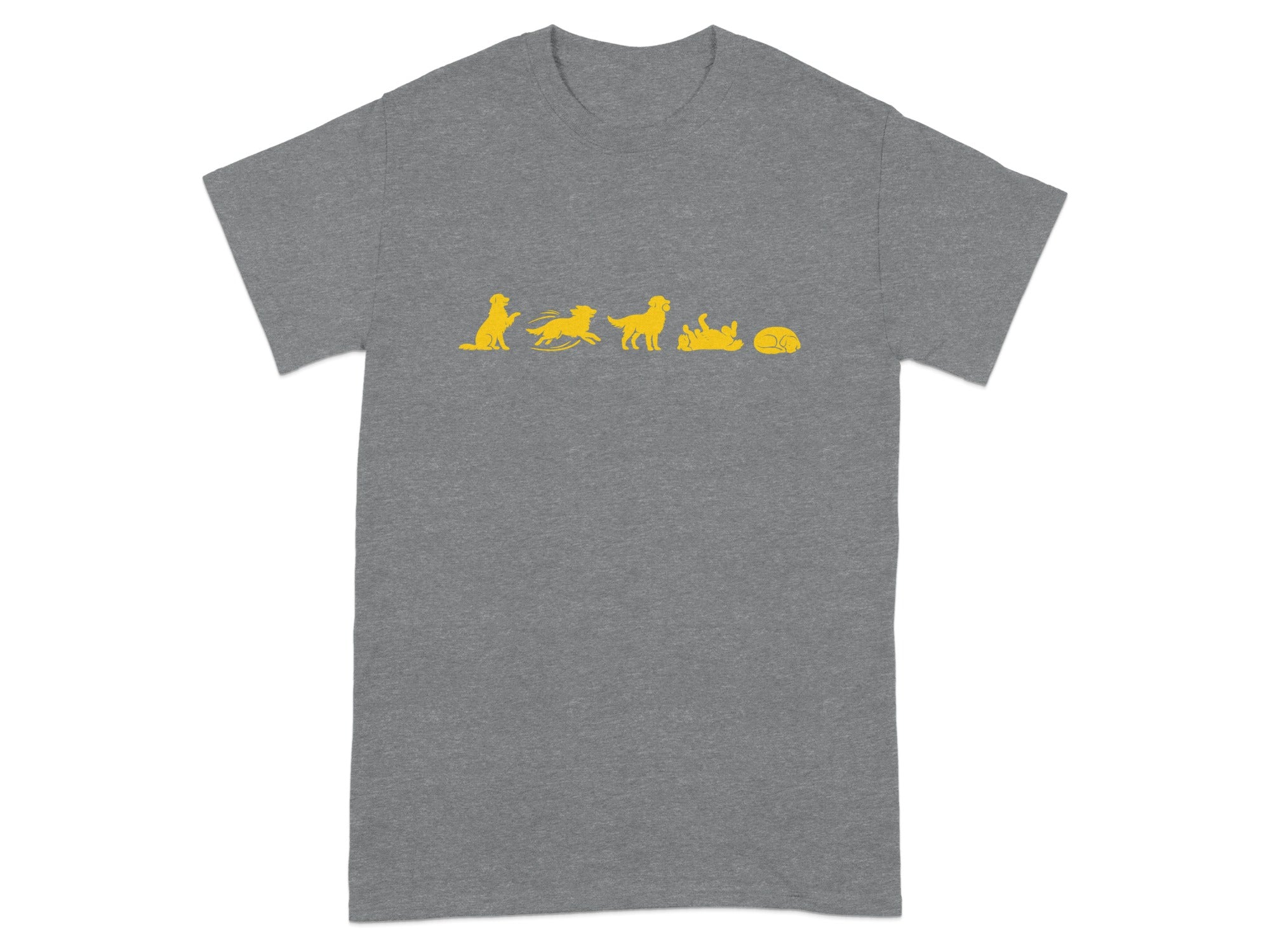 Yellow dog silhouette sequence showing sitting, running, playing, and sleeping poses.
