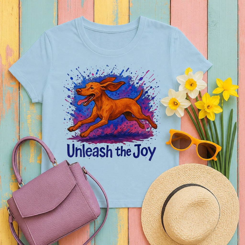 Unleash the Joy Vizsla Art T-Shirt in Light Blue