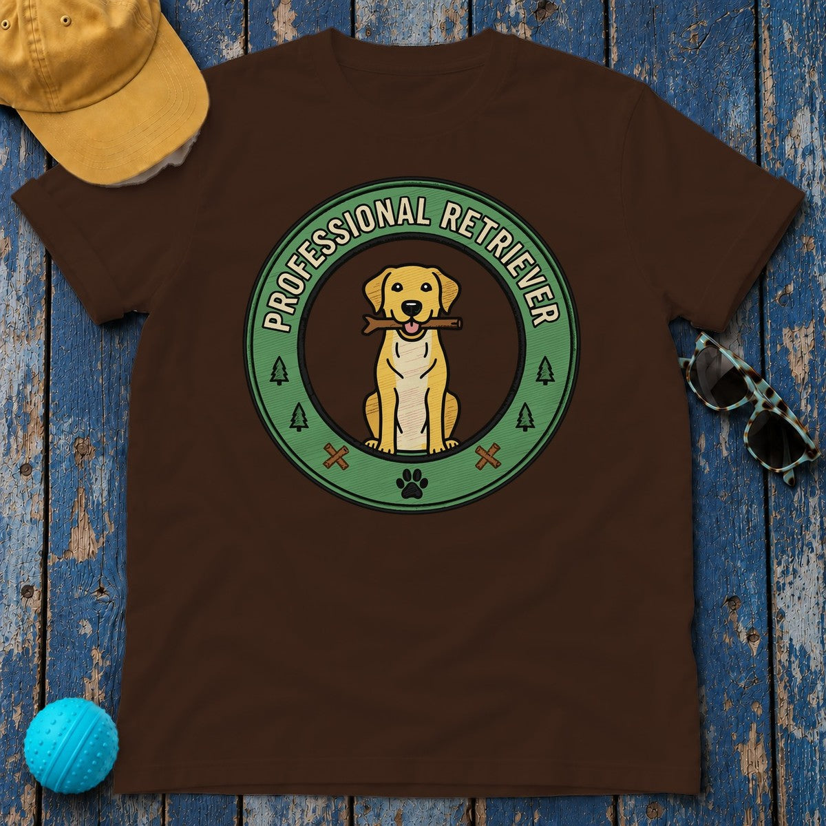 Funny Professional Retriever Yellow Labrador T-Shirt in Dark Chocolate