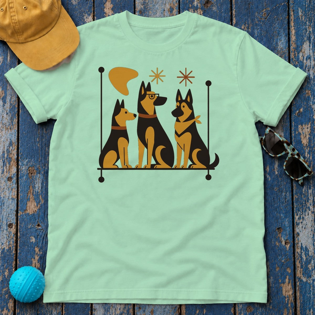 Mid-Century Shepherds Art T-Shirt in Mint Green