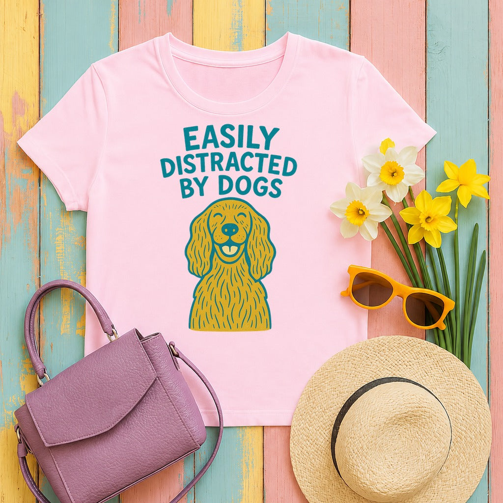 Easily Distracted By Dogs T-Shirt in Light Pink