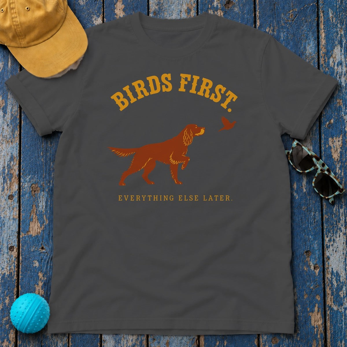 The Birds First. Gordon Setter T-Shirt in Dark Heather