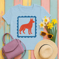 German Shepherd Stamp With Blue Border Decorative Design T-Shirt in Light Blue