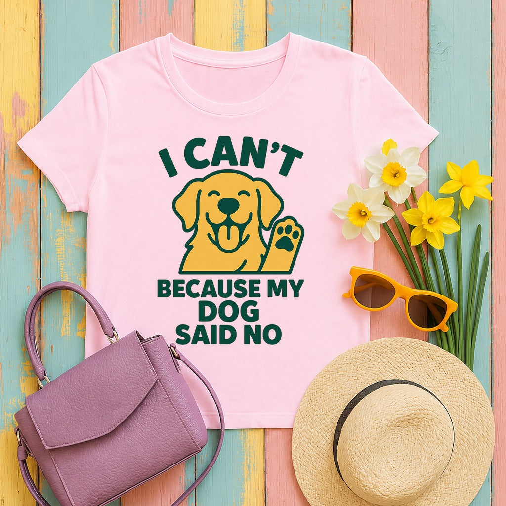 I Can't Because Golden Retriever T-Shirt in Light Pink