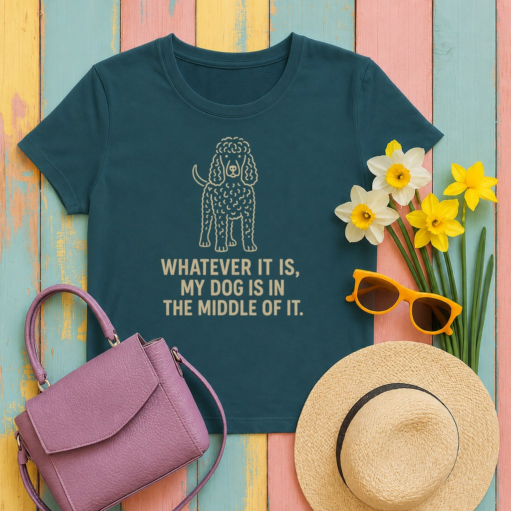 Irish Water Spaniel In The Middle Of It Tee in Heather Deep Teal