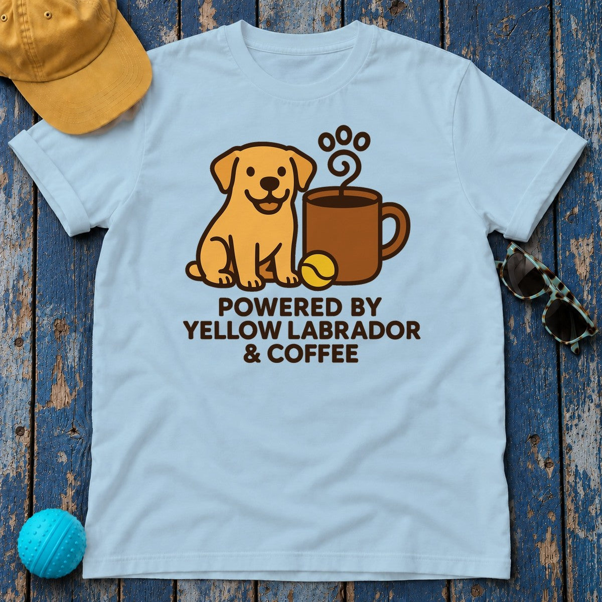Lab & Coffee Fuel Dog Lover's T-Shirt in Light Blue