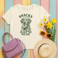 Snacks Make Me Nicer Labrador With Donut Graphic Novelty T-Shirt in Natural