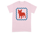 Cute Red Bulldog Illustration on Pink T-Shirt