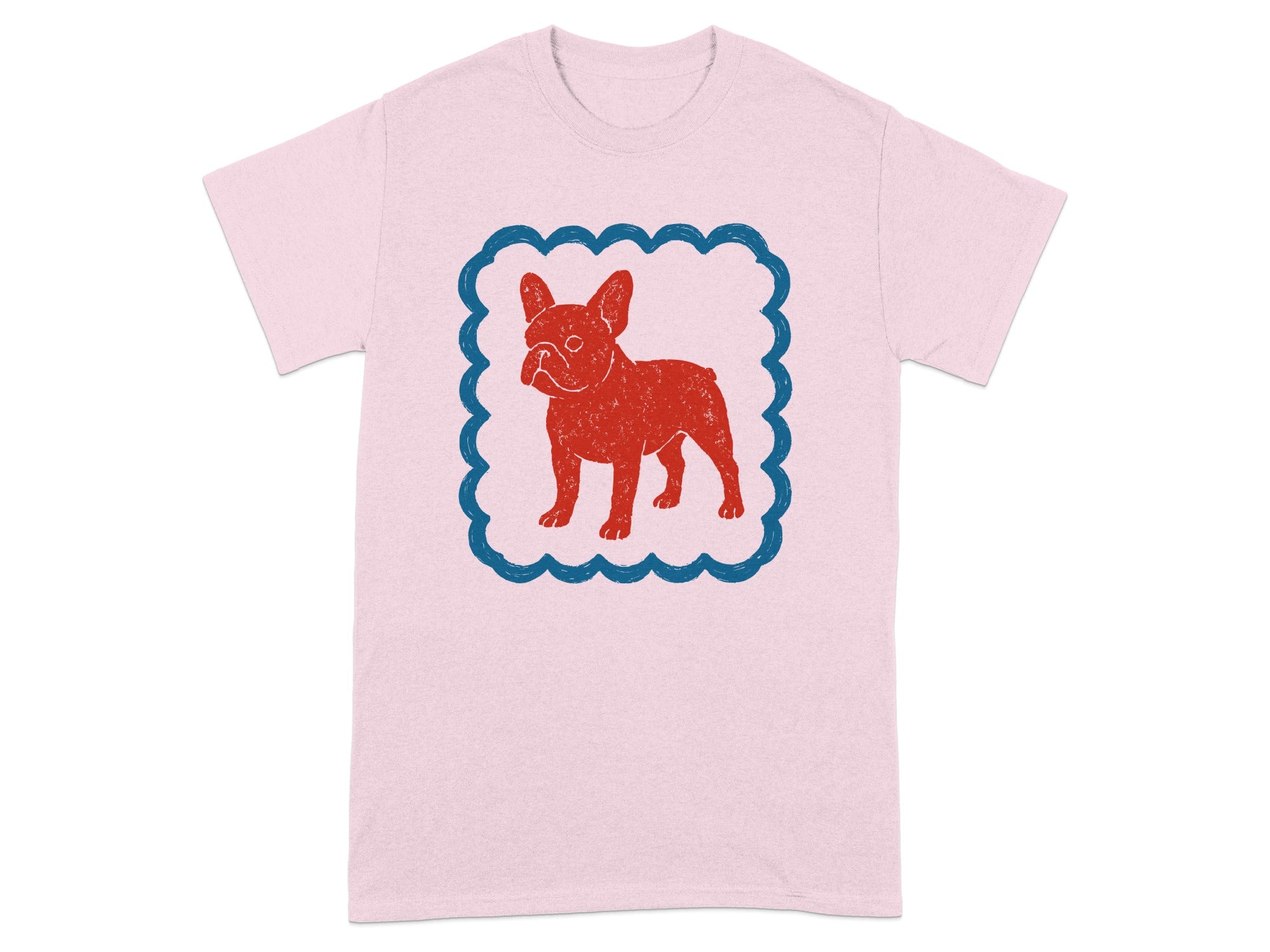 Cute Red Bulldog Illustration on Pink T-Shirt