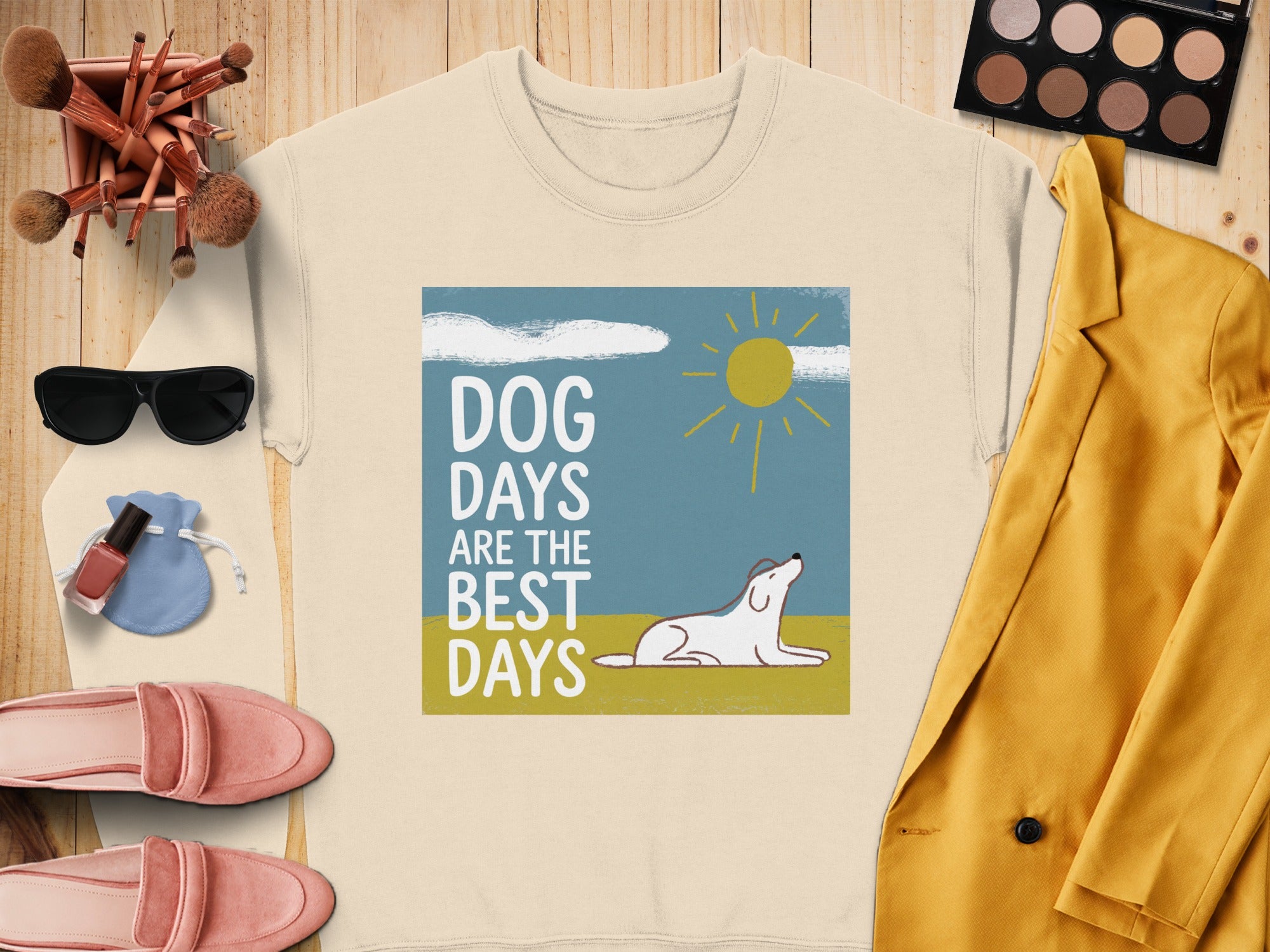 Crewneck sweatshirt with "Dog Days Are the Best Days" graphic and dog illustration.