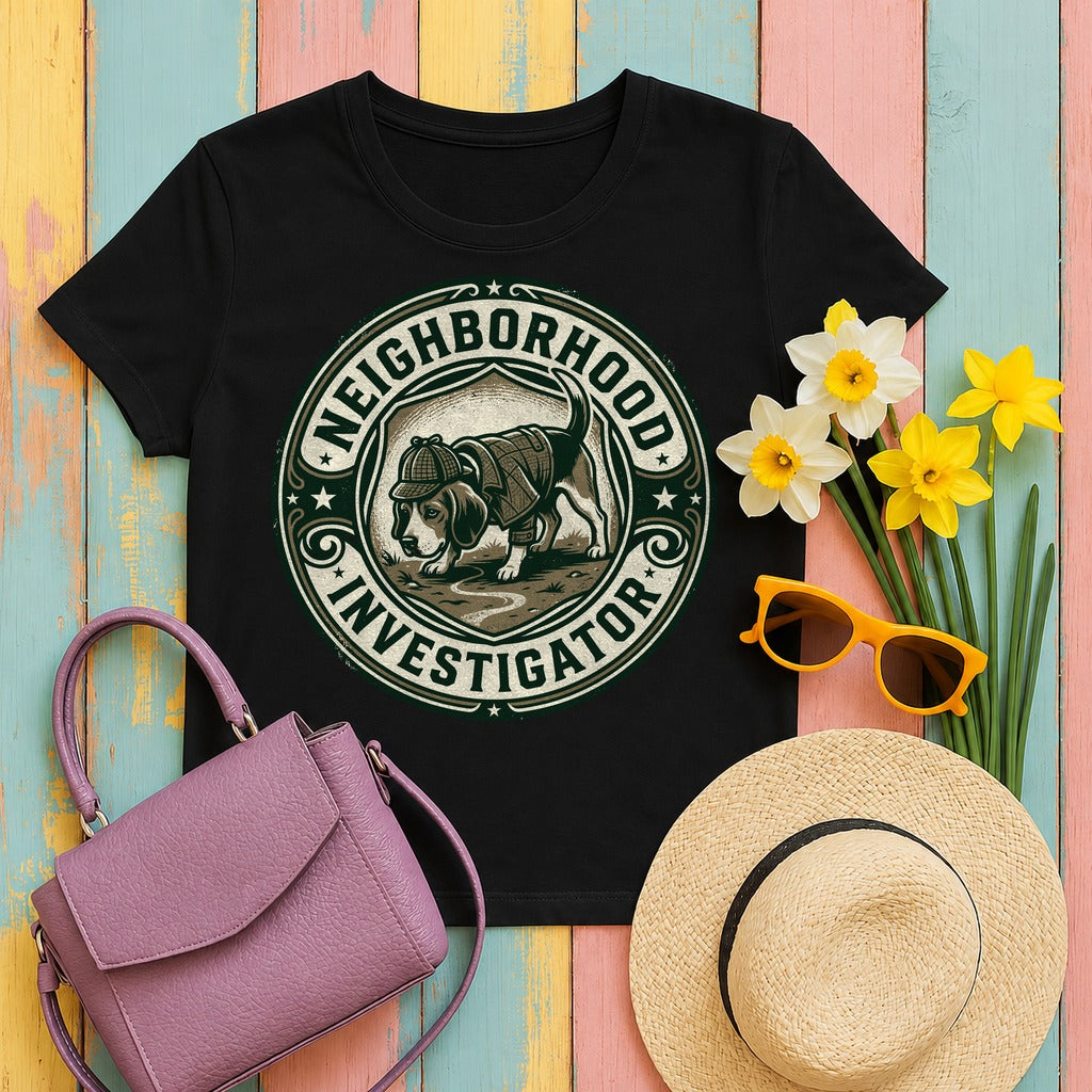 Neighborhood Sleuth Dog Graphic T-Shirt in Black