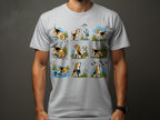 T-shirt with cartoon beagles interacting with nature: birds, ducks, and fish.