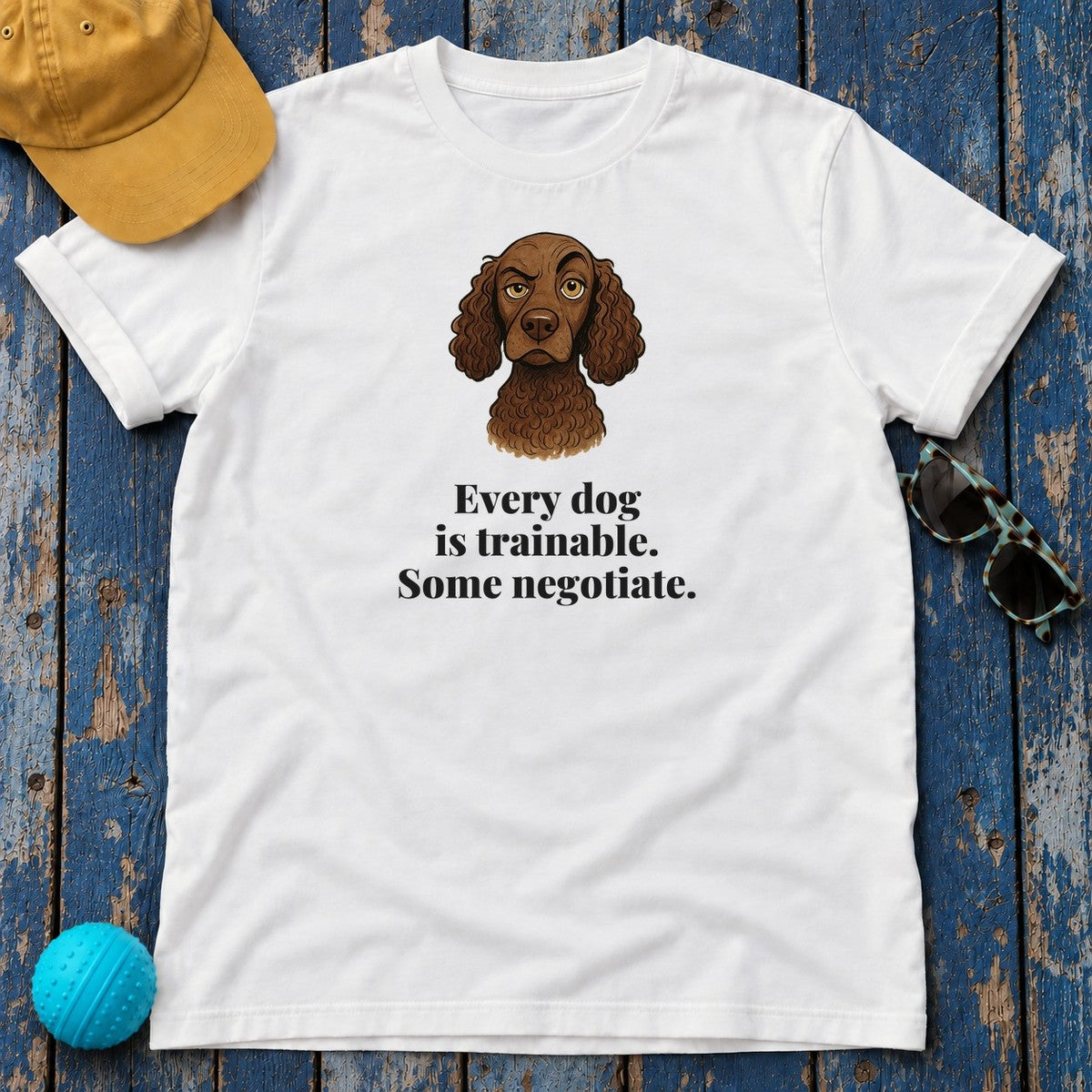 American Water Spaniel Some Negotiate Tee in White