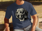 T-shirt with a black and white illustration of a beagle wearing glasses.