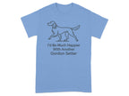 Light blue t-shirt with a line drawing of a Gordon Setter and text.