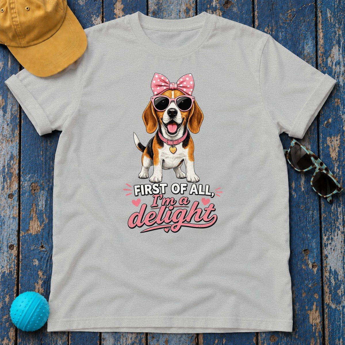 Pink Bow Beagle 'I'm A Delight' T-Shirt in Sport Grey