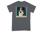 T-shirt with a stylized portrait of an Australian shepherd and the text ENDLESS HUNGER.
