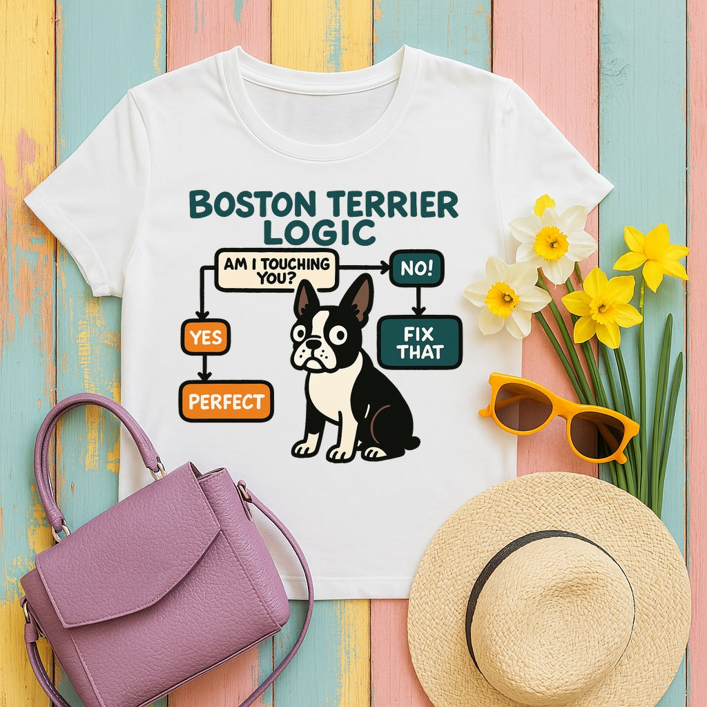 Boston Terrier Logic Flowchart T-shirt in White