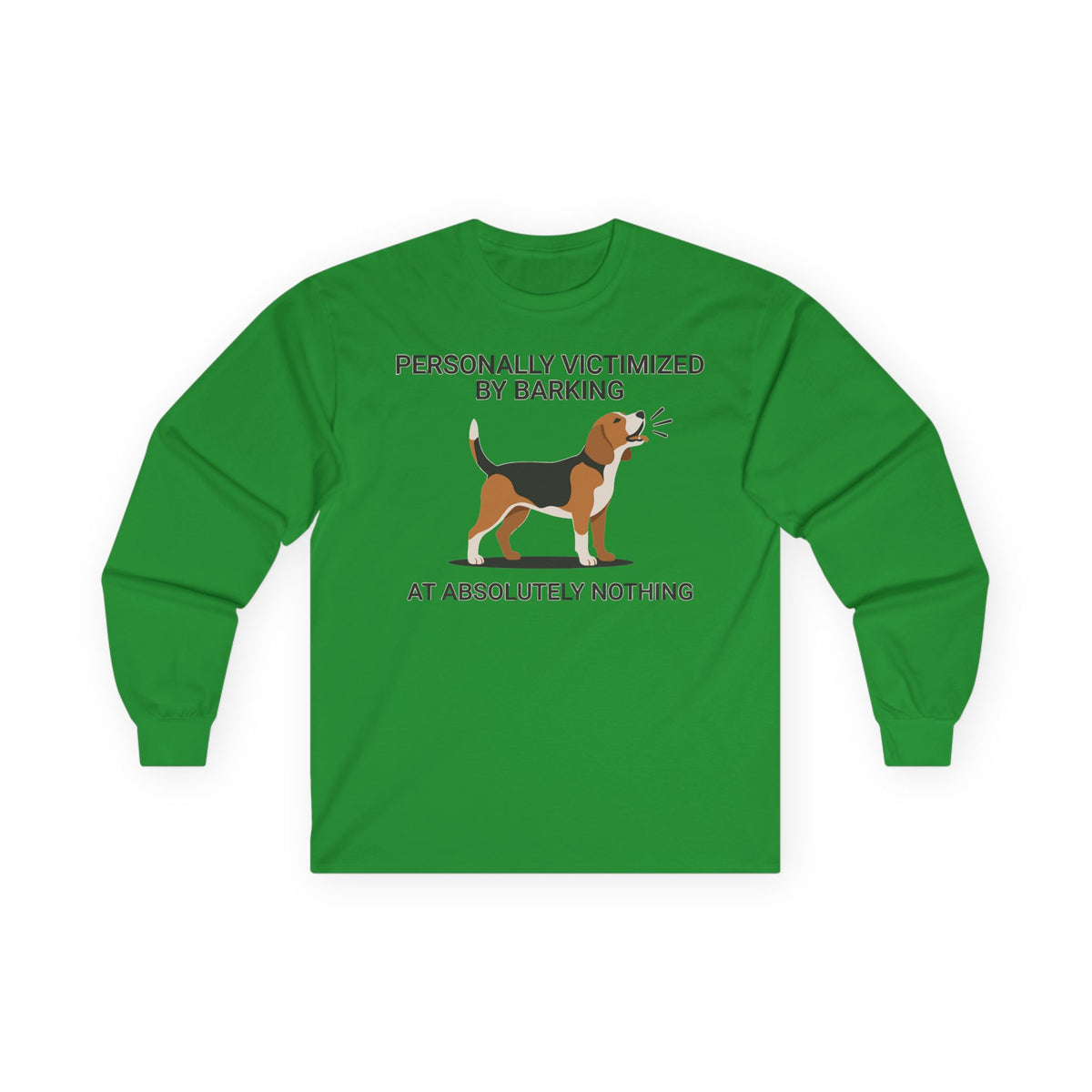 Beagle Barking at Nothing Long Sleeve Tee in Irish Green