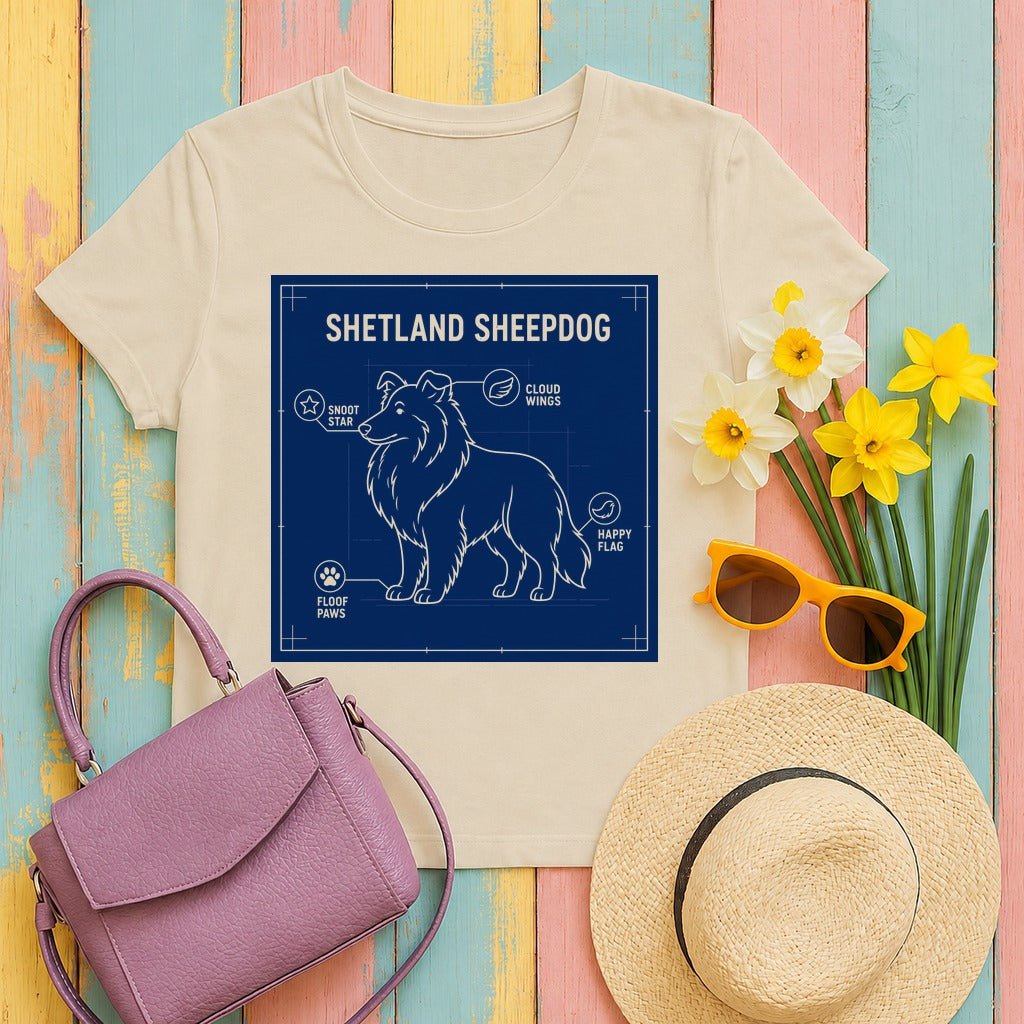 Shetland Sheepdog Blueprint T-Shirt in Sand