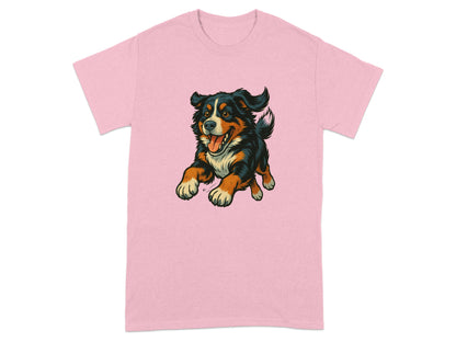 Playful Dog Illustration on Pink T-Shirt product type