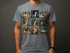 Graphic tee with nine illustrated scenes of a beagle on a camping adventure.