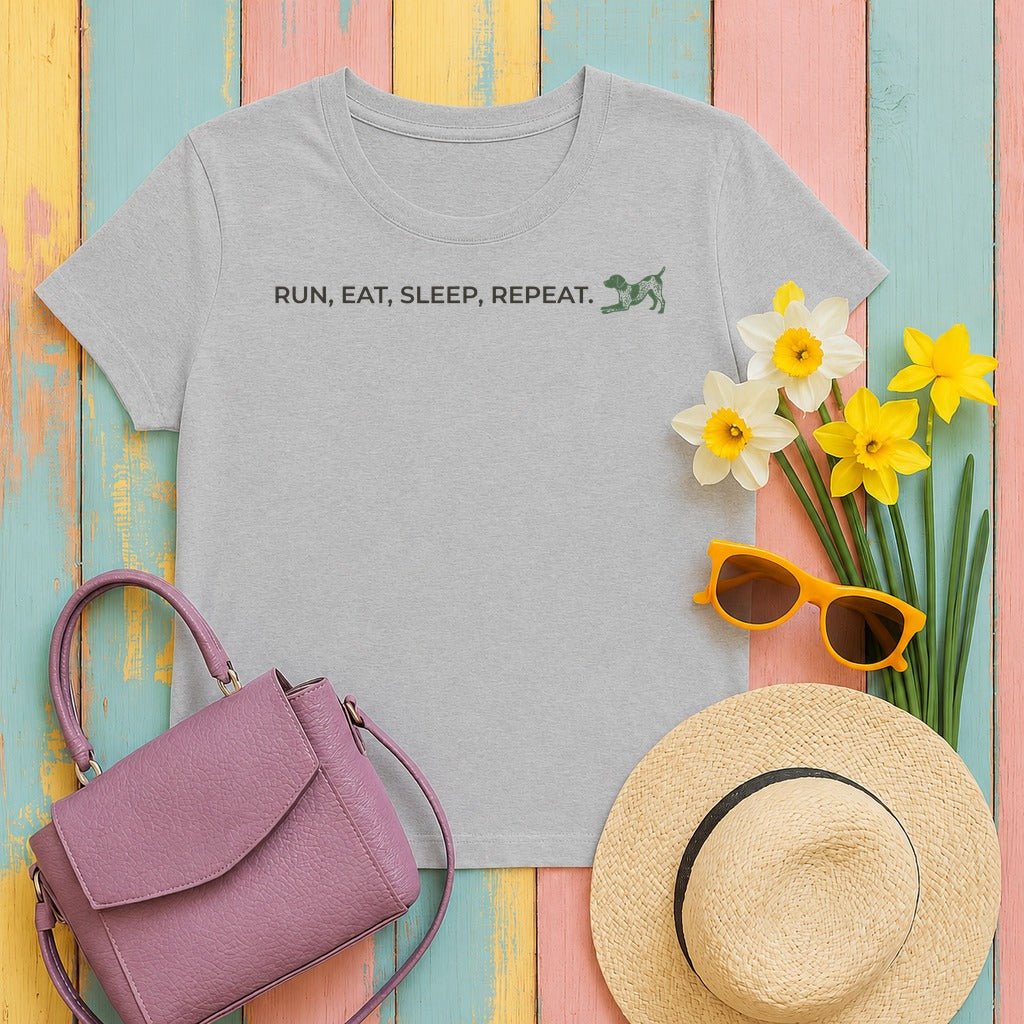 Run, Eat, Sleep, Repeat. Dog Life T-Shirt in Sport Grey