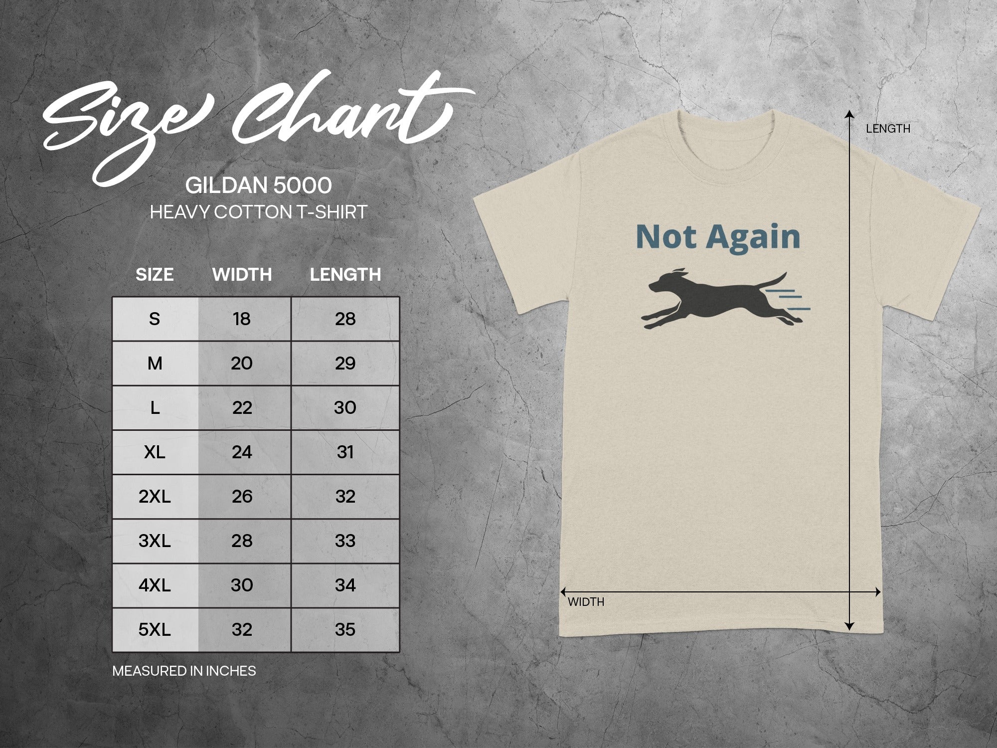 Not Again Running Dog Image Size Chart T-shirt