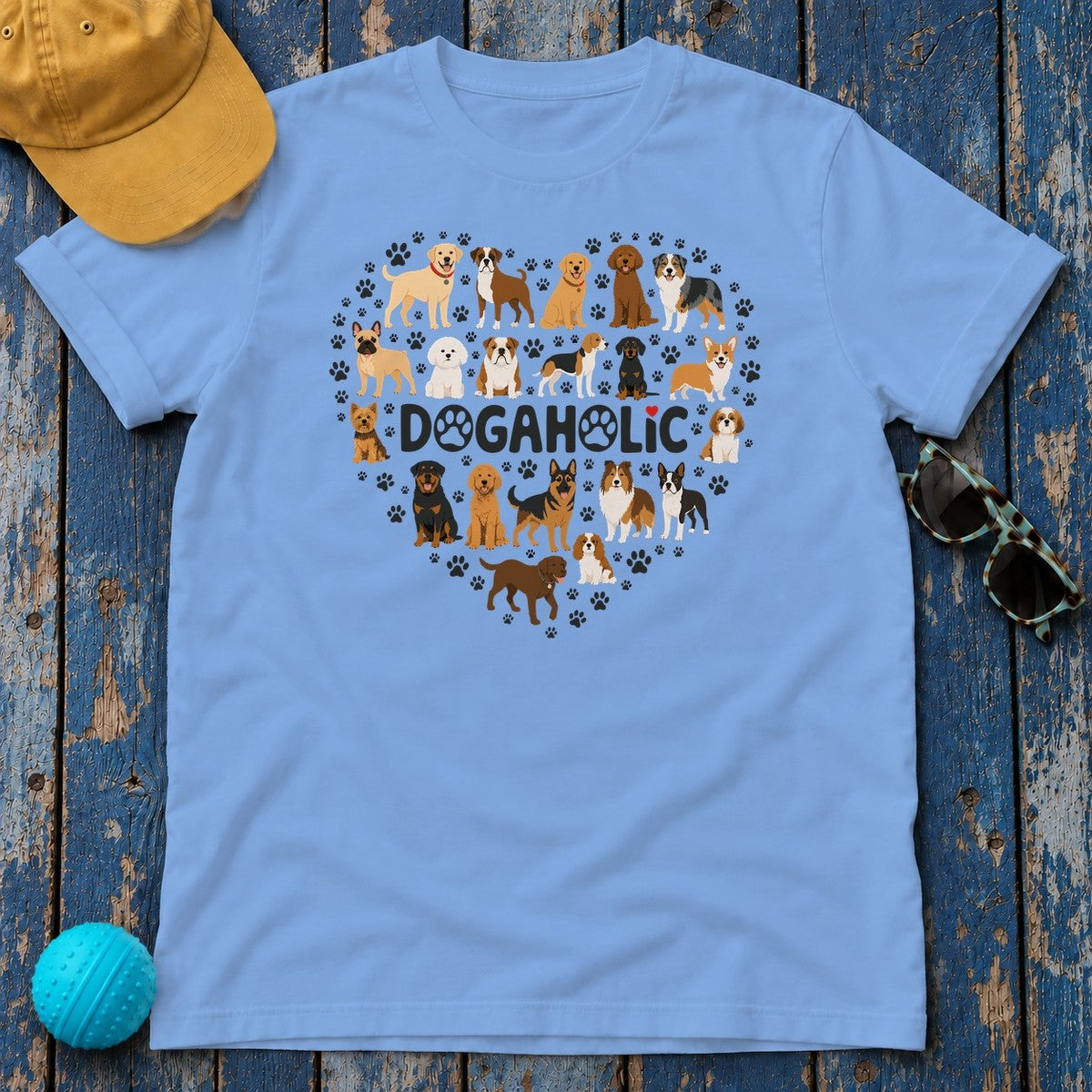 Dogaholic Heart of Paws T-Shirt in Carolina Blue