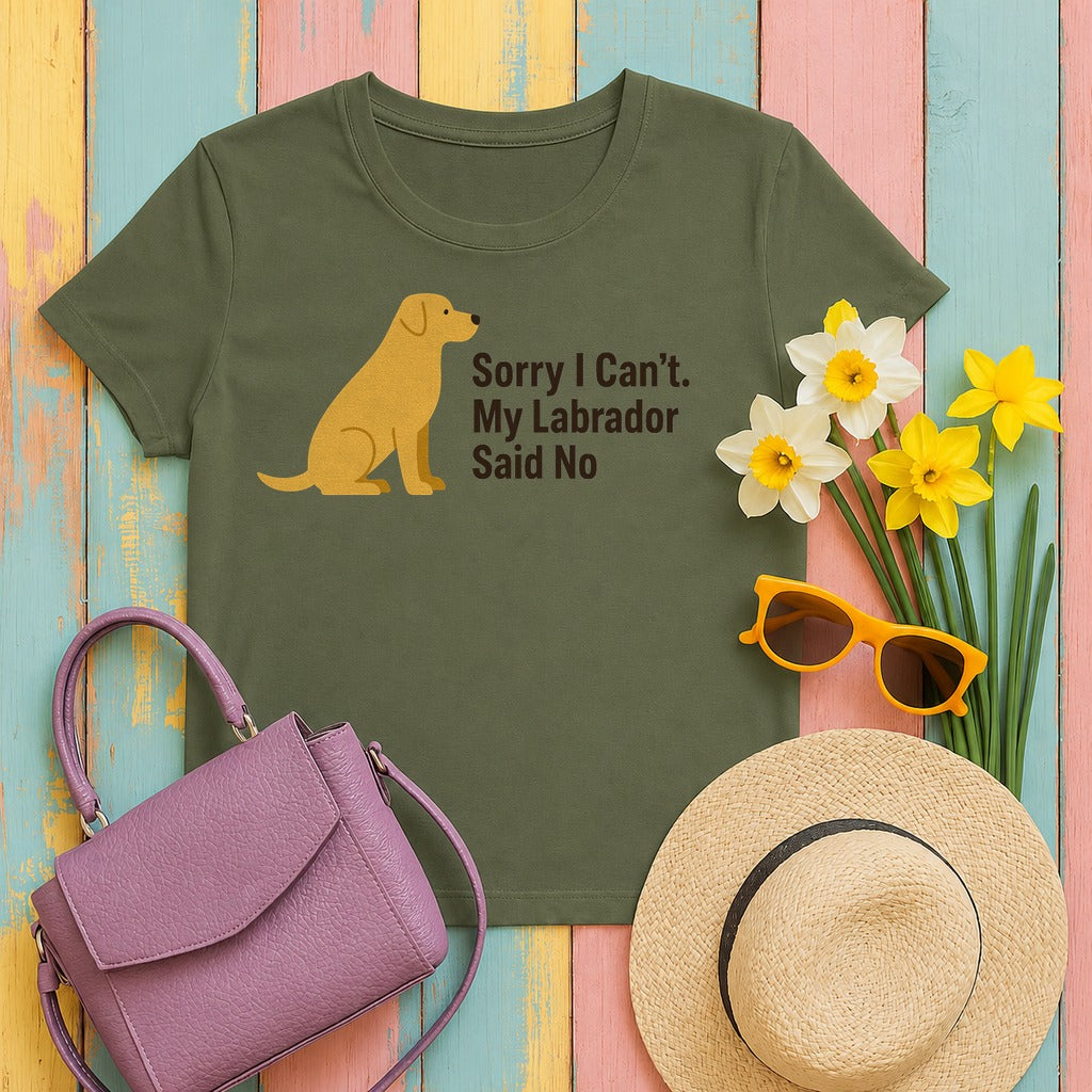 Sorry I Cant Yellow Labrador T-Shirt in Military Green