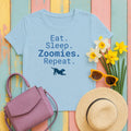 Zoomies Life: Playful Pup Graphic T-Shirt in Light Blue