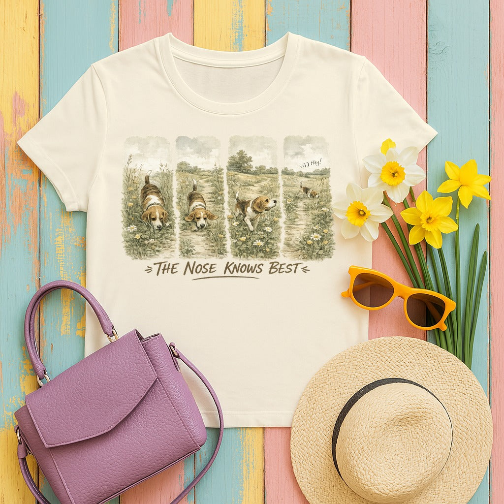 Beagle's Path: A Whimsical Watercolor T-Shirt in Natural