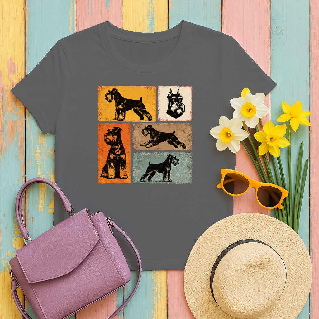 Vintage Schnauzer Collage Graphic T-Shirt in Graphite Heather