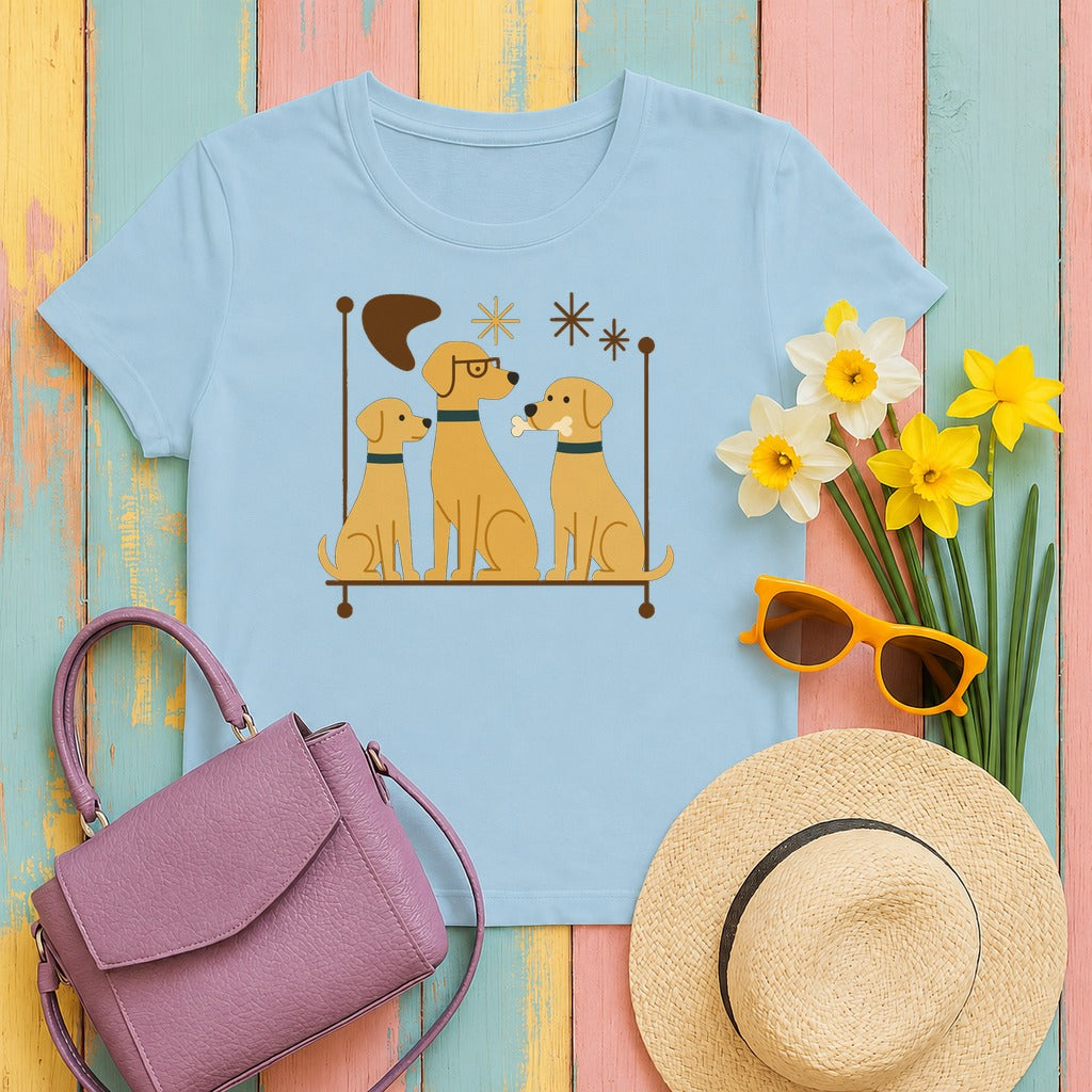 Mid-Century Yellow Labs T-Shirt in Light Blue