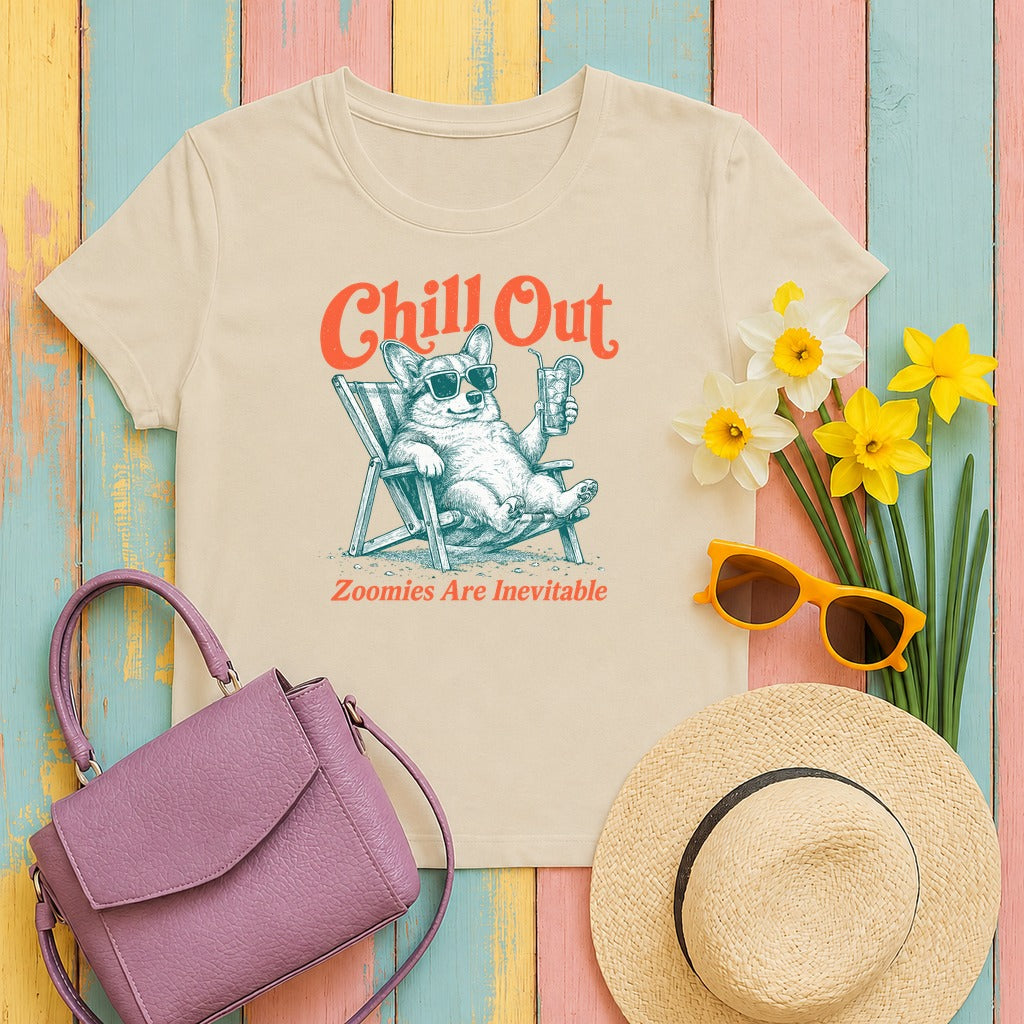 Chill Corgi Vibes Graphic T-Shirt in Sand