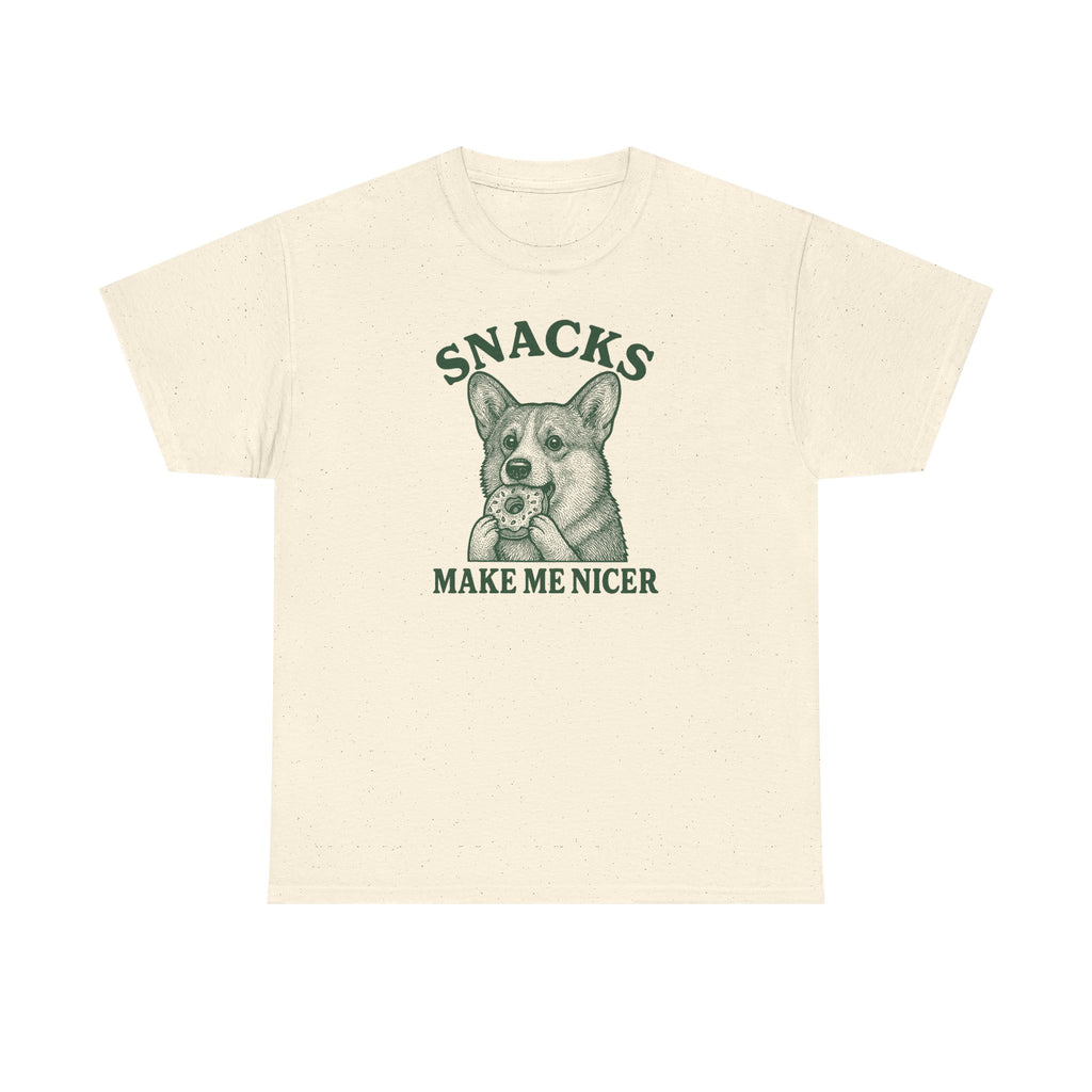 Snacks Make Me Nicer Corgi with Donut Graphic T-Shirt