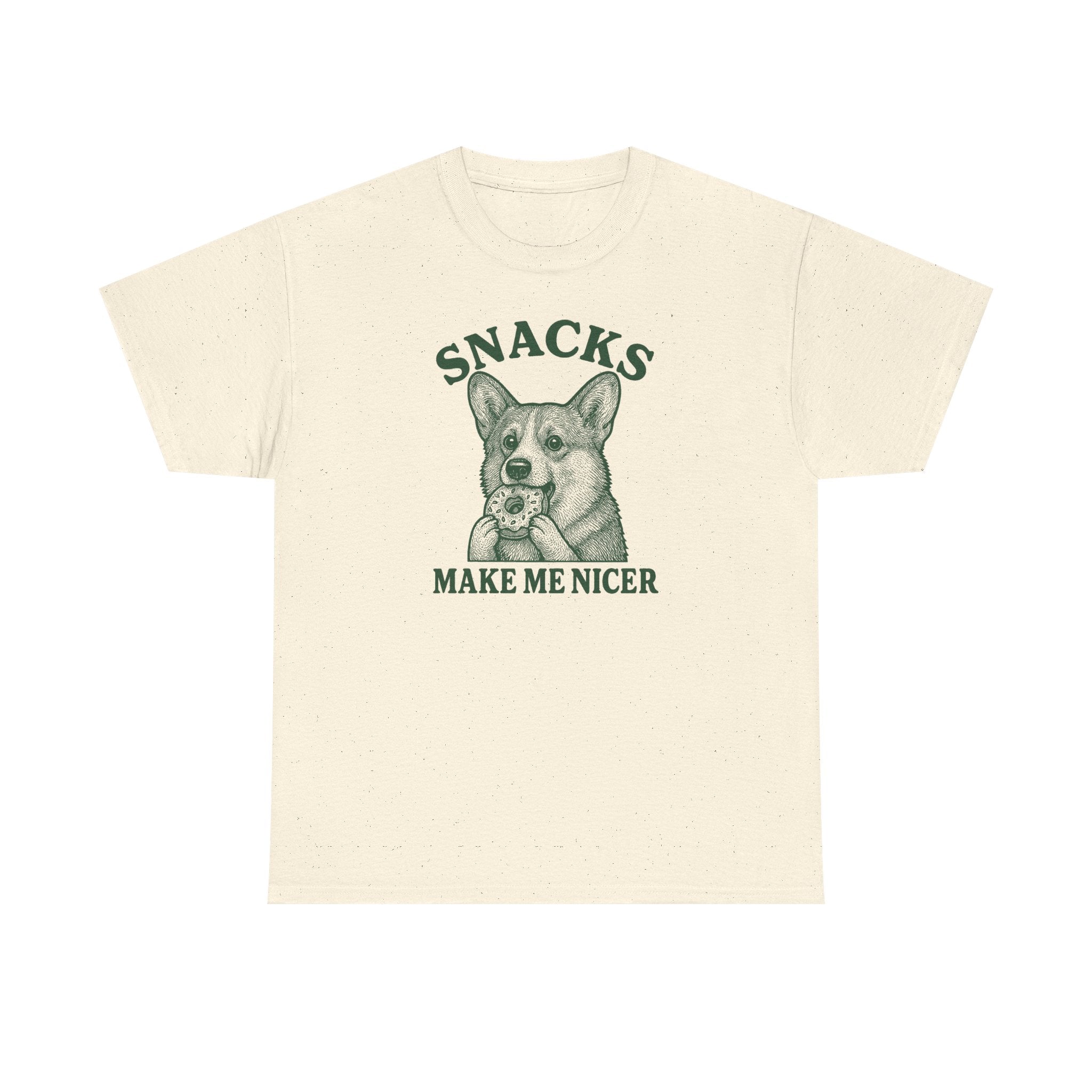 Snacks Make Me Nicer Corgi with Donut Graphic T-Shirt