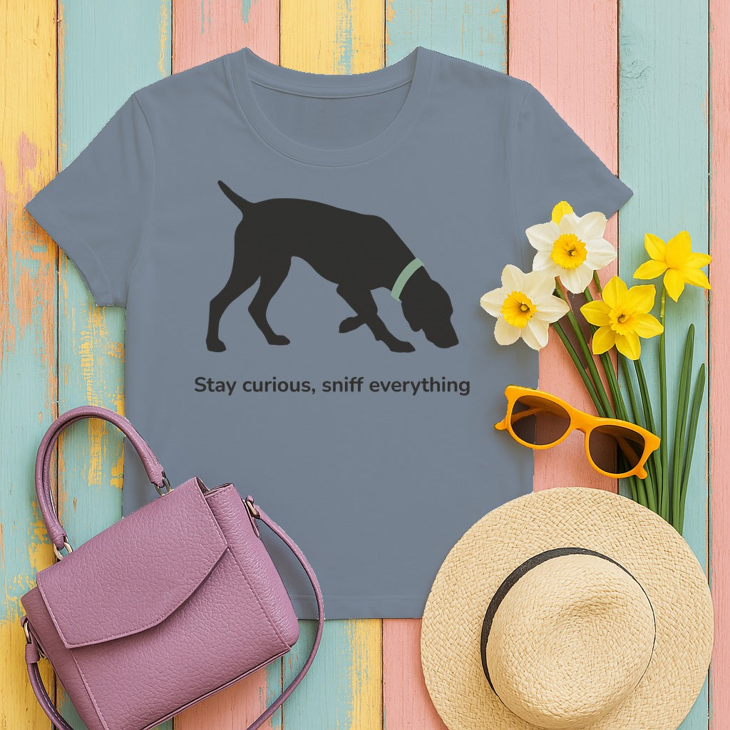 Stay Curious Vizsla T-Shirt in Blue Jean