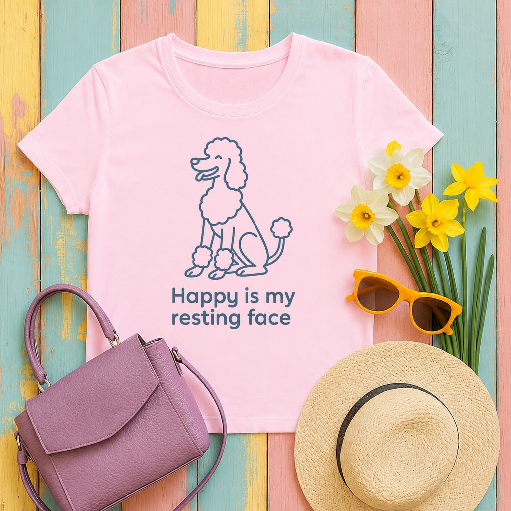 Happy Is My Resting Face - Funny Poodle T-shirt in Light Pink
