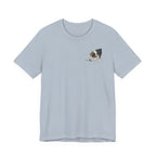 Every Walk Is An Investigation Australian Shepherd Back Print Tee in Light Blue, front pocket