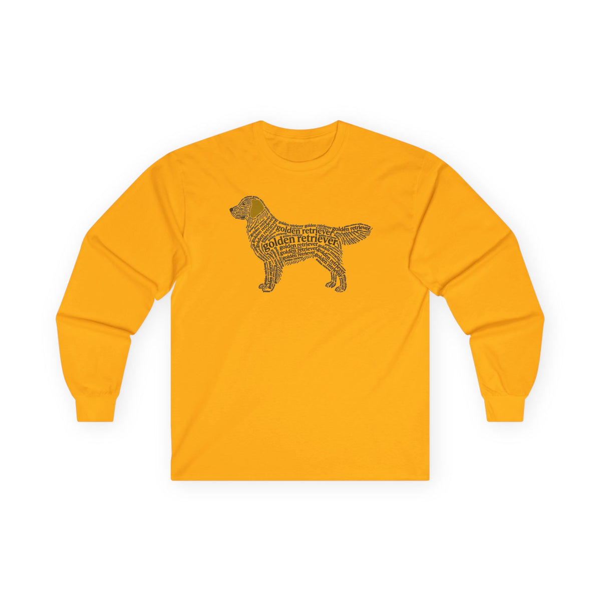 Golden Retriever Typographic Art Long Sleeve Tee in Gold