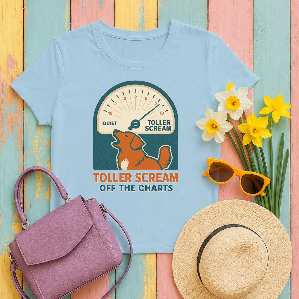 Nova Scotia Duck Tolling Retriever Scream Decibel Meter T-shirt in Light Blue