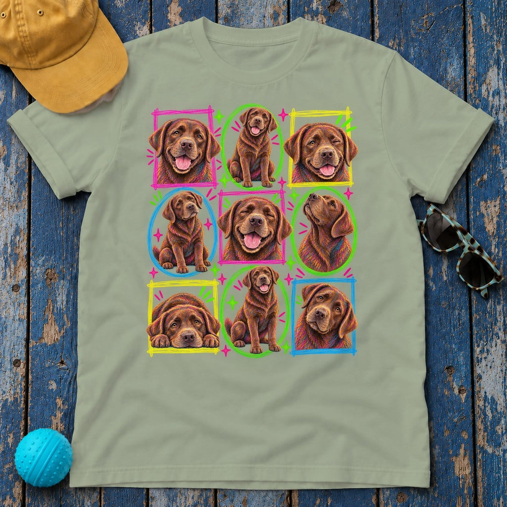 Neon Chocolate Labrador Collage T-Shirt — Sage
