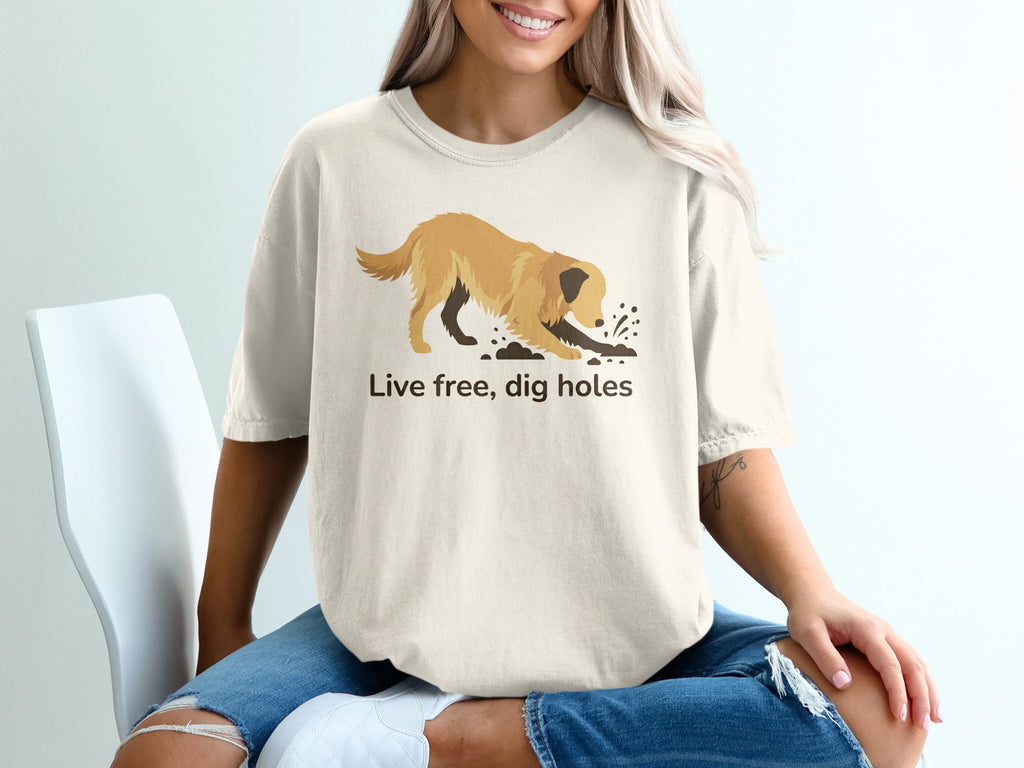 Live free dig holes dog illustration t-shirt