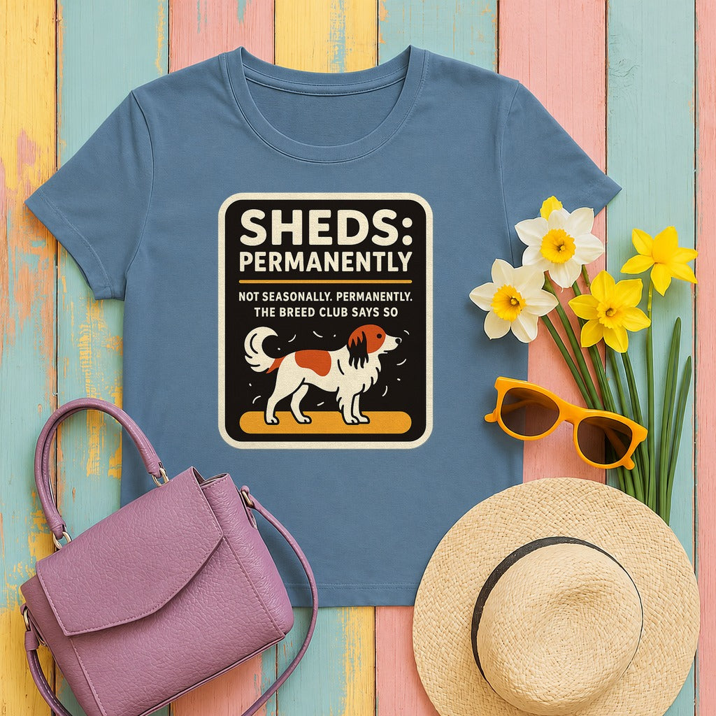 Kooikerhondje Sheds Permanently Tee in Steel Blue