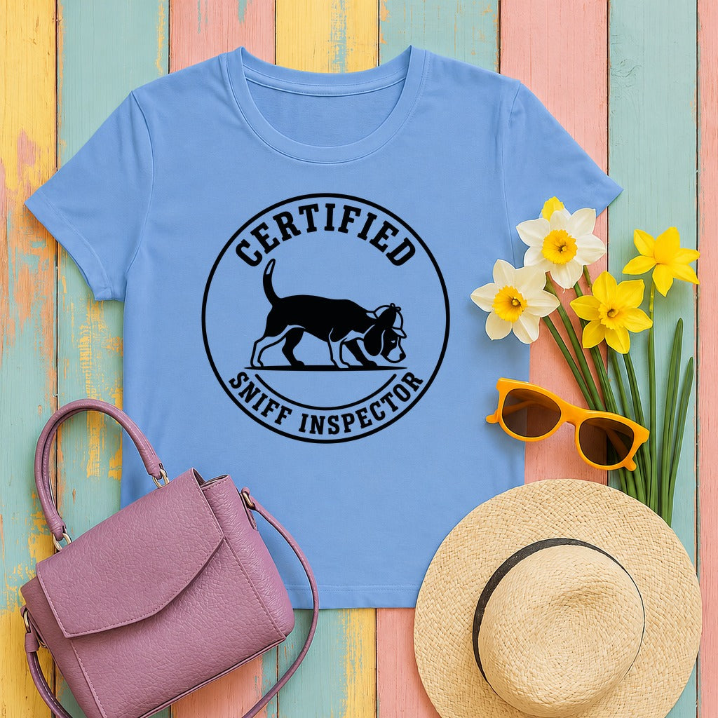 Certified Sniff Inspector Beagle T-Shirt in Carolina Blue