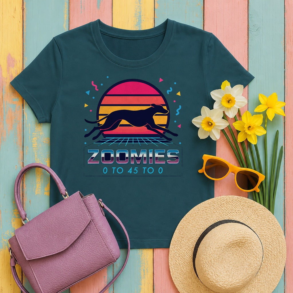 Greyhound Zoomies 0 to 45 to 0 Tee in Heather Deep Teal